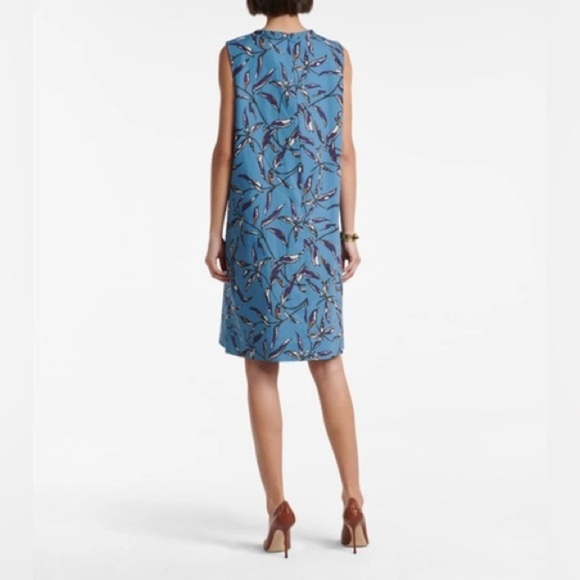 Max Mara‎ Printed Nola Dress Light Blue Floral Print Ruffle Shift Dress Sz 8 - Picture 2 of 8